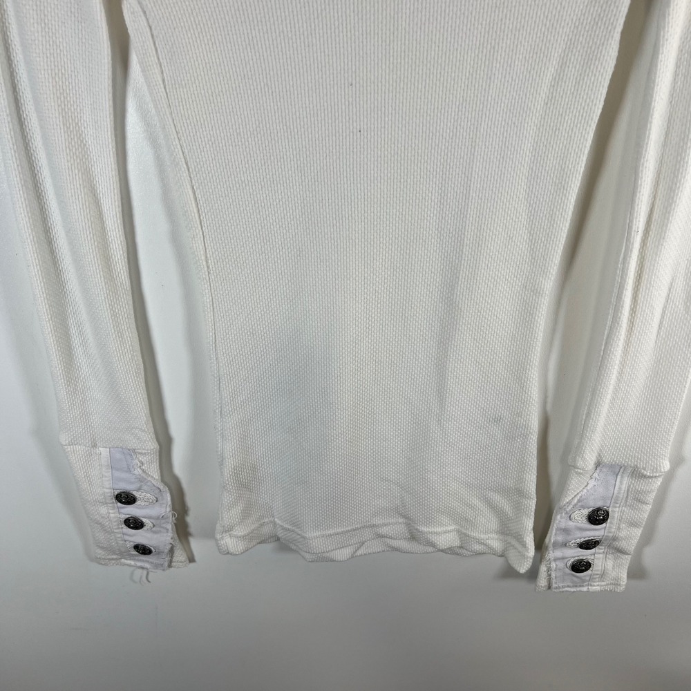 Free People Womens Cream Waffle Knit Thermal Scoop Neck Button Cuff Top Small - Picture 11 of 11